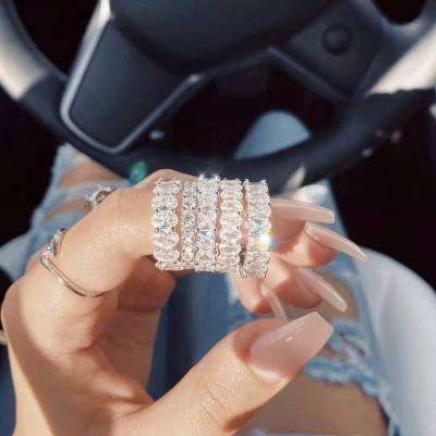 China New Fashion 925 Sterling Silver Zircon Ring Baguette Engagement Diamond Ring for Women for sale