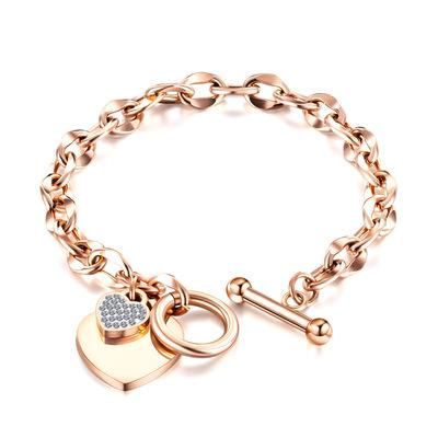 China FASHIONABLE Titanium Chunky Heart Cubic Zirconia Toggle Bracelet Simple Style Engraved Stainless Steel Unadrned for sale