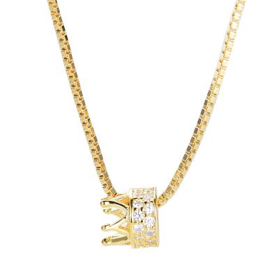 China Fashion 18k Gold Plating 925 Sterling Silver CZ Crown Micro Paved Pendant Necklace for sale