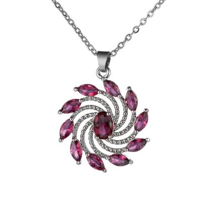 China Fashion Valentine Gift Luxury Red Crystal Ruby Cubic Zircon Flower Pendant Clavicle Necklace for sale