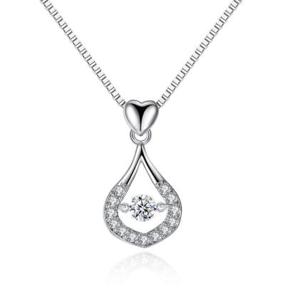 China Fashion Romantic Gift For Women Cubic Zircon CZ Water Drop Shape Micro Paved Heart Clavicle Necklace for sale