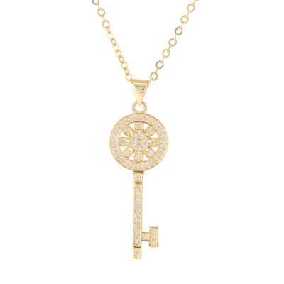 China Fashion High Quality Exquisite Gold Plated 14K Zircon CZ Micro Paved Key Shape Pendant Necklace for sale