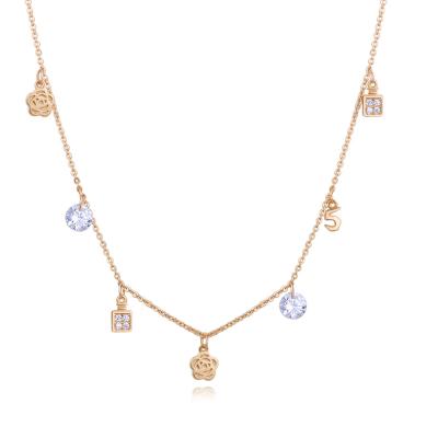 China Custom Fashion 18K Gold Plated Rose Charm CZ Micro Paved Zircon Charm Women Pendant Necklace for sale