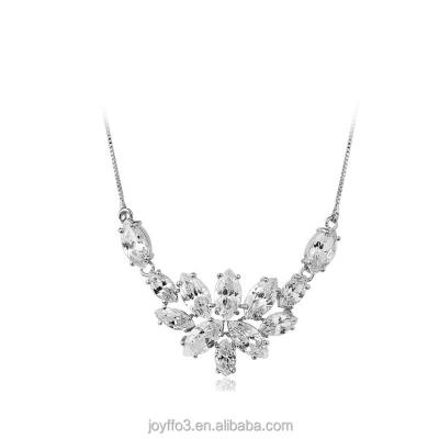 China Trendy Luxury Women Party Wedding Bridal Necklace White Cubic Zircon Ice Flower Necklace for sale