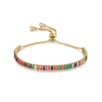 China Fashion 18K Gold Plated Rainbow Gemstone Multicolor Cubic Zircon Adjustable Tennis Bracelet for sale