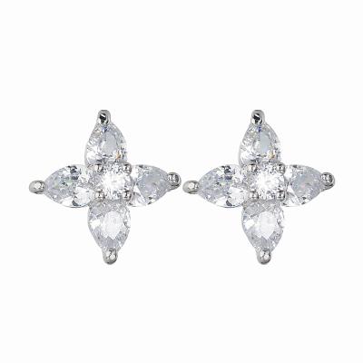 China Factory Direct Fashion Exquisite Crystal Stud Earring Shiny Cubic Zircon Flower Shape Stud Earring TRENDY for sale