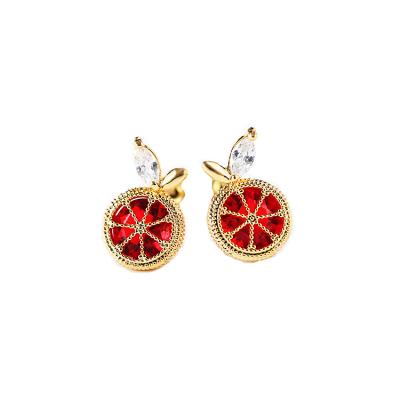 China Fashion Style Lovely Ruby Cubic Zircon Fruit Stud Earring Grapefood Gemstone Korean Red Stud Earring for sale