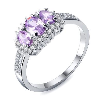 China Fashionable Wholesale Luxury AAA Zircon Ring Purple Crystal CZ Micro Paved Charming Women Wedding Ring for sale