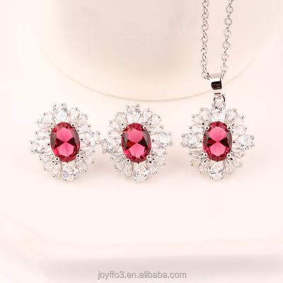 China Fashionable Elegant Women Wedding Red Crystal Ruby Zircon Jewelry Set Bridal Necklace Earring Sets for sale