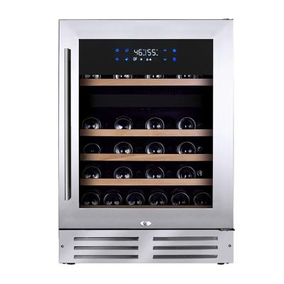 China Commercial 24 Inch 46 Bottle Zone Wine Cooler Dual LED Light Compressor Wine Cooler Stainless Steel Integrated Door Wine Fridge for sale