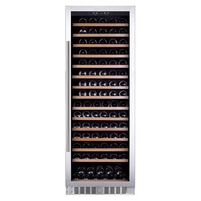 China 166 Door Commercial Stainless Steel Compressor Wine Cooler Single Zone Wood Shelves Premium Free Standing Wine Cellar Cabinet for sale