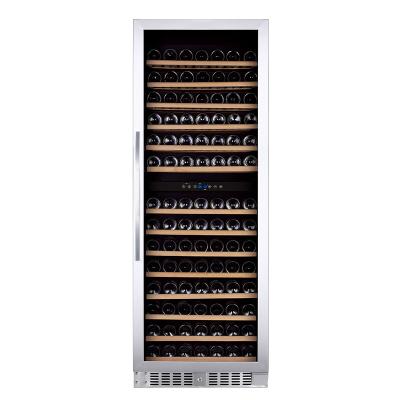 China Commercial Factory OEM Zone Cellar Stainless Steel Large Double Door 181 Bottles With Beech Wood Shelf And Lock Wine Fridge for sale