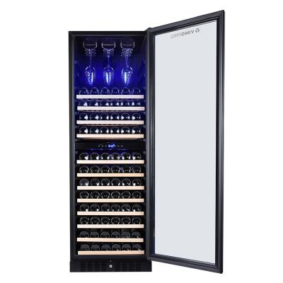 China Commercial Custom 164 POS 428L Free Bottles OEM Smart Wine Cooler Built In Cellar Fridge With 3 Color Led Lighting for sale