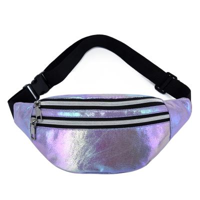 China 2021 New Fashion Women's Water Proof Multi Function Waist Bag PU Waist Bag Mobile Phone Bag Laser Print Trunk Cross Bag for sale