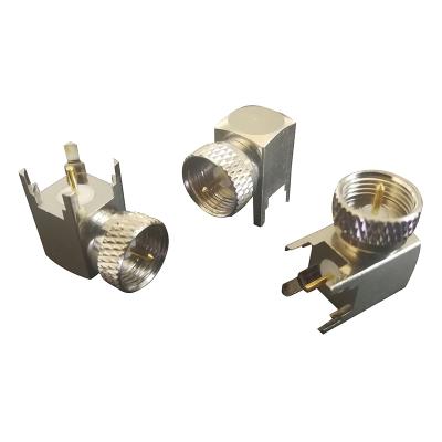 China Right Angle RF Plug F Type Male Through Hole PCB Mount RF Coaxial Connector Adapter for sale