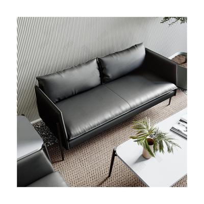 China Stretch Furniture PU/Genuine Modern Sofa Office Executive Commercial Leather Sofa With Wood Frame Modern Luxury Leather High End Black for sale