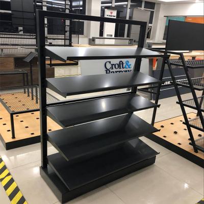 China Morden Stainless Steel Black Retail Store Shelves Display Stand Racks Shop Racking Fashion Style for sale