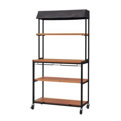 China Showing Merchandise Vendor Cart With Shelves Frame Clothing Store Cabinet Display Rack With Rustic Wood Shelf for sale