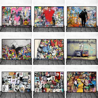 China Abstract Graffiti Street Art Banksy Pop Art Canvas Painting Cuadros Posters Wall Art For Living Room Home Decor for sale