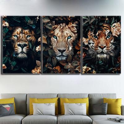 China Abstract Modern Animal Art Jungle Lion Tiger Canvas Painting Wall Art For Living Room Home Decor No Frame for sale