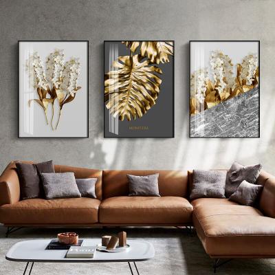 China Abstract Feathers Nordic Gold Abstract Wall Art Canvas Painting Leaf Flower Poster For Living Room Home Decor (No Frame) for sale