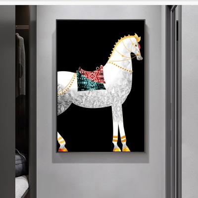 China Modern Art Canvas Painting Wall Art Pictures of White Horse Abstract Black Background Abstract for Living Room Home Decor (No Frame) for sale