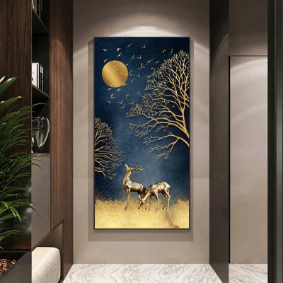 China Abstract Abstract Landscape Art Blue Sky and Gold Elk Canvas Painting Wall Art Pictures for Living Room Home Decor (No Frame) for sale