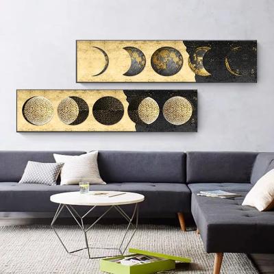 China Abstract Gold and Black Round and Curved Moon Posters and Prints Canvas Paintings Wall Art Pictures for Living Room Decor (No Frame) for sale