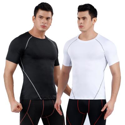 China Breathable Customize Compression Elastic Quick Dry Mens Gym Wear Sports Tight Breathable T-Shirt for sale