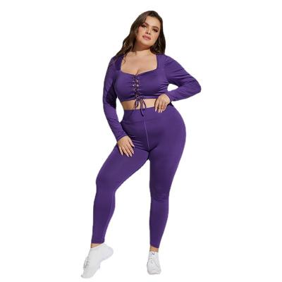 China Large Breathable Plus Size Straps Patches XXXL Fitness Yoga Gym Girl Long Sleeves Crop Top Shirt Sets For Women for sale