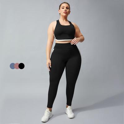 China Breathable Plus Size 2 Piece 3XL 4XL Fitness Yoga Tank Top Gym Girl Gaiters Bra Sets For Women for sale