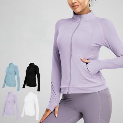 China Breathable Women Long Sleeve Finger Holes Gym Fitness Zipper Yoga Sport Jacket With Phone Pocket for sale