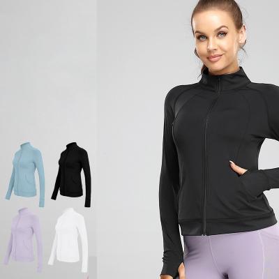 China Breathable Women Long Sleeve Tight Finger Holes Gym Fitness Zipper Yoga Sport Jacket With Phone Pocket for sale