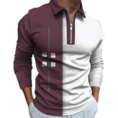 China 2023 new Anti-wrinkle grid print men's polo shirt leisure sublimation high quality sports golf T-shirt long sleeve polo shirt for sale