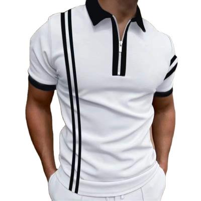 China Custom Anti-wrinkle cotton men's polo shirt summer patchwork lapel casual polo shorts sleeved men's fashion polo tops with stripe 2 for sale