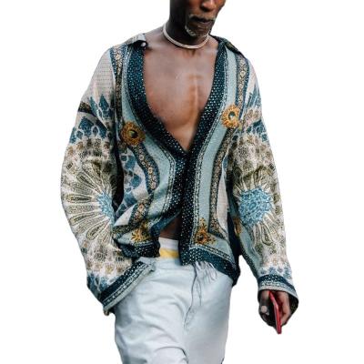 China Summer Men's Anti-pilling Casual Shirt Printed Streetwear Ethnic Men's Button Tops Long Sleeve Lapel Long Sleeve Clothing 2023 for sale