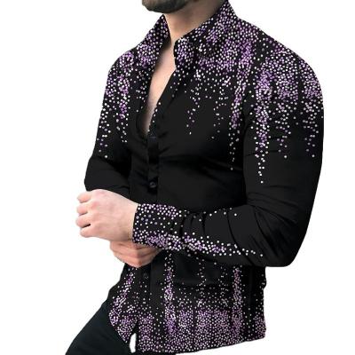 China 2023 fashion men's casual men's starry print casual men's long-sleeved cardigan shirt party shirt anti-pilling shirt for sale