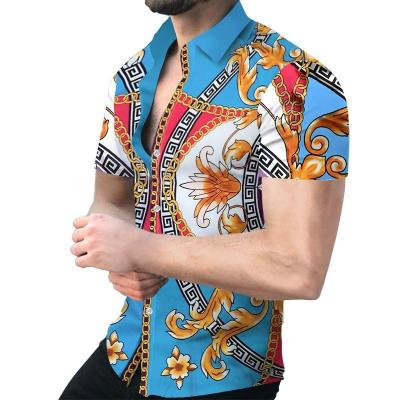 China 2023 anti-pilling trend design beach shirt digital tops men's Hawaiian floral printed shirt men's retro short sleeve for sale