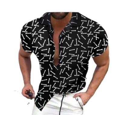 China 2023 New Summer Hawaiian Print Striped Short Sleeve Shirt Men's Anti-pilling Beach Wear Casual Shirt Custom for sale