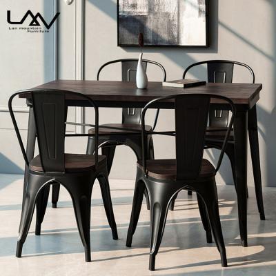 China hot sale nordic style cafe metal wood chairs and tables restaurant furniture industrial assembled sets for sale