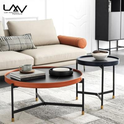 China Retro coffee table Nordic light luxury round creative personality side surface compiled leather marble coffee table for sale