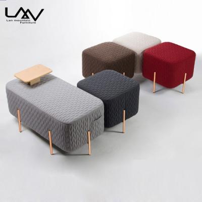 China Modern Comfortable Velvet Bed Stool Living Room Furniture Square Fabric Stool Stool for sale