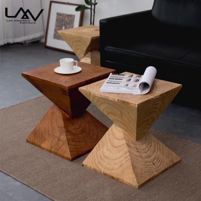 China Assembled Nordic natural solid wood stool and wooden side table living room corner table for villa apartment furniture for sale