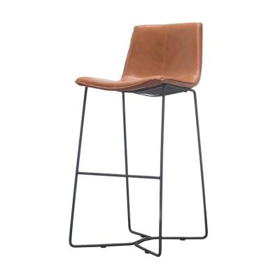 China Assembled PU Metal Chrome Leg Brown Leather Bar Stool Retro Vintage Restaurant Convertible Dining Chair Dining Chair for sale