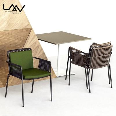 China Modern Garden Furniture Modern Aluminum Rope Woven Wire Frame Outdoor Bistro Patio Dining Chair for sale