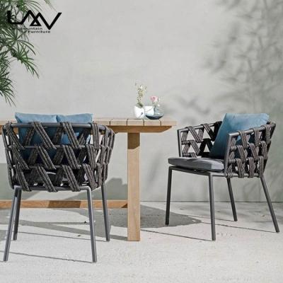 China Assembled Modern Outdoor Dining Furniture Hotel Villa Home Restaurant Aluminum With Belt Outdoor Rope Woven Leisure Garden Dining Chair for sale