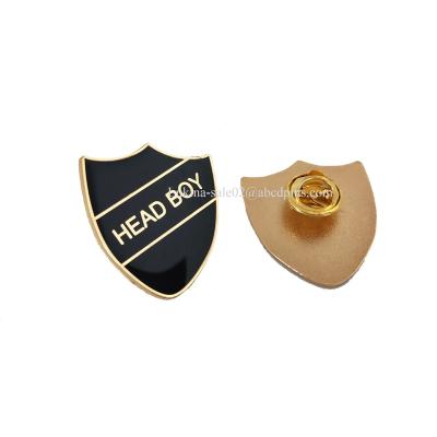 China Custom Black Enamel Fill Lapel Pins Cheap Global Gold Plating Shield Badge Lapel Pins for sale