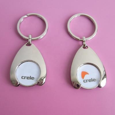 China Europe Printed Logo Metal Brand Trolley Key Chain Trolley Coin Holder Shopping Key Chain for sale