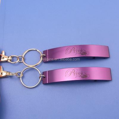 China China Sustainable Manufacturer Painted Purple Color Metal Bottle Opener With Key Chain for sale