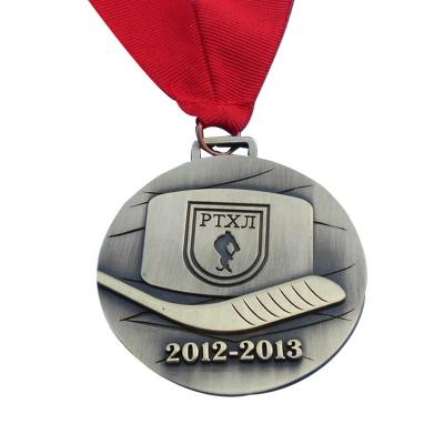 China Europe Ice Hockey Bronze Medal , Zinc Alloy Metal Medal With Red Ribbon for sale